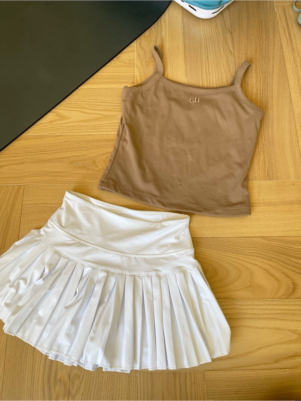 Gold Hinge Tennis Skirt + Tan Tank